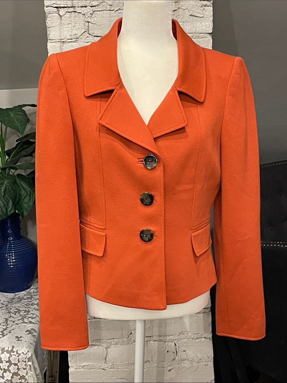 Tahari Burnt Orange Tailored Blazer with Leopard Lining